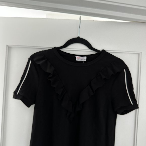 Red Valentino Mini Sheath Dress Small Black Crew Neck Short Sleeve Ruffle Print - Picture 6 of 12